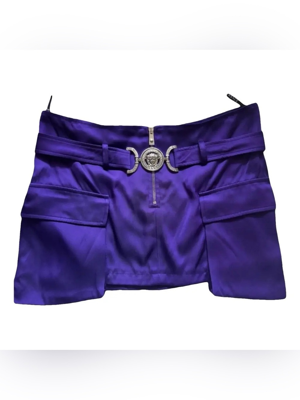Versace Purple Satin Mini Skirt with Decorative Buckle